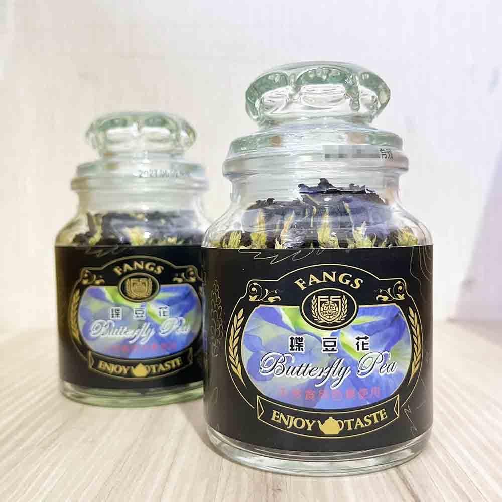 【柚子烘焙材料】<特價> 蝶豆花 玻璃瓶 茶包 下午茶 水果茶 沖泡茶 散茶 天然食用色素 染色 調色 FANGS 方氏-細節圖6