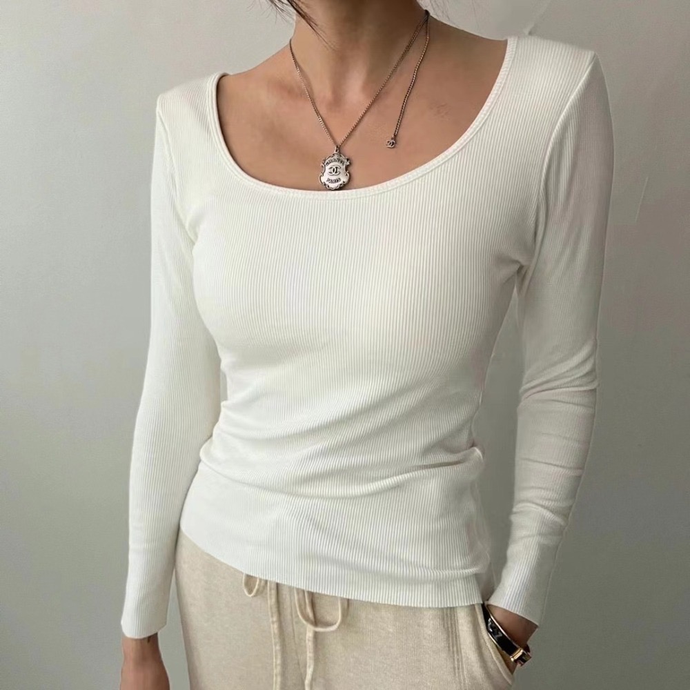 結束營業現貨出清❣️玖月。September❣️ 正韓 羅紋坑條內磨毛貼身打底衣內縫胸墊 2401D09-細節圖2