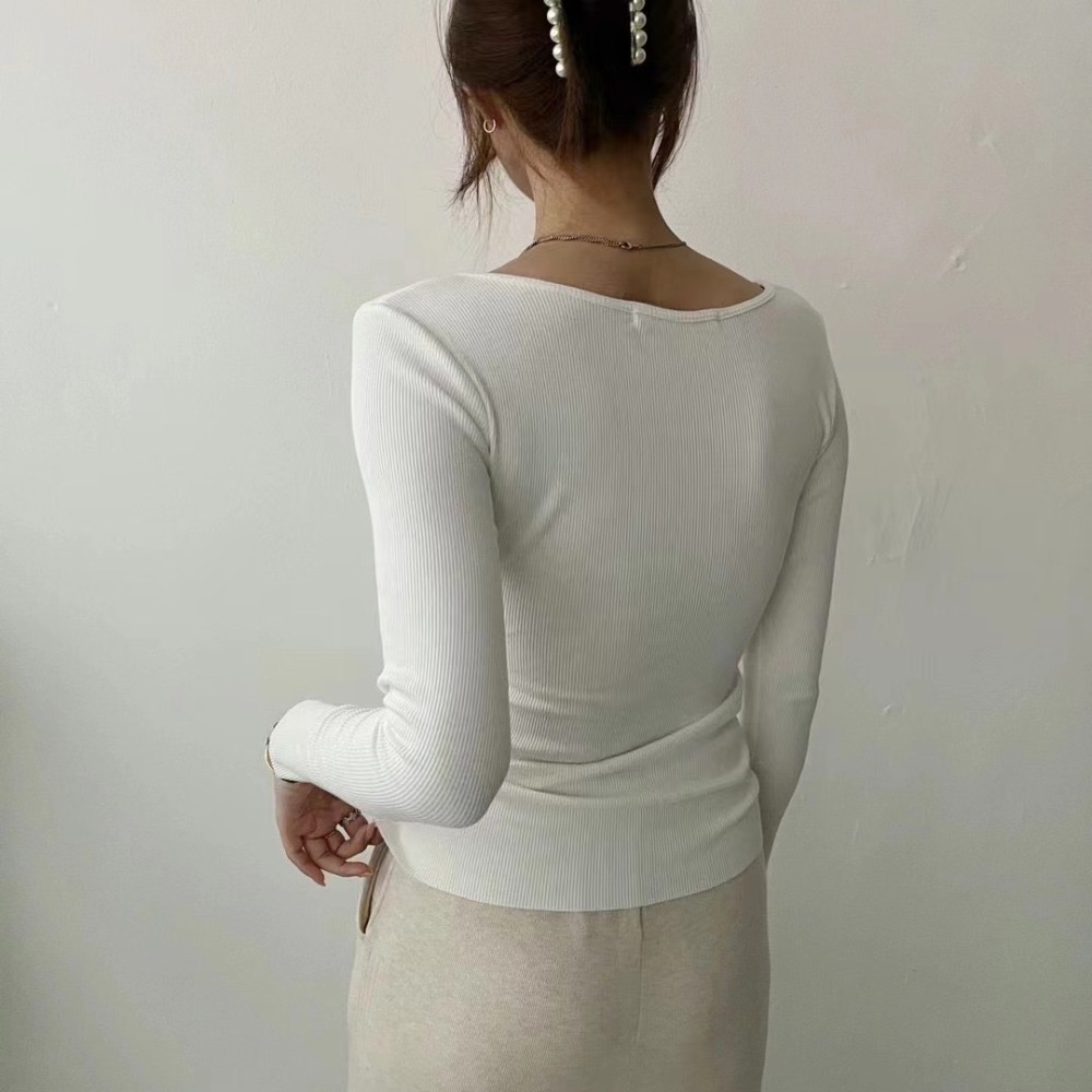 結束營業現貨出清❣️玖月。September❣️ 正韓 羅紋坑條內磨毛貼身打底衣內縫胸墊 2401D09-細節圖3