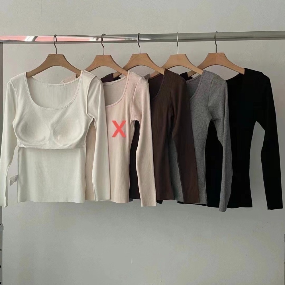 結束營業現貨出清❣️玖月。September❣️ 正韓 羅紋坑條內磨毛貼身打底衣內縫胸墊 2401D09-細節圖8