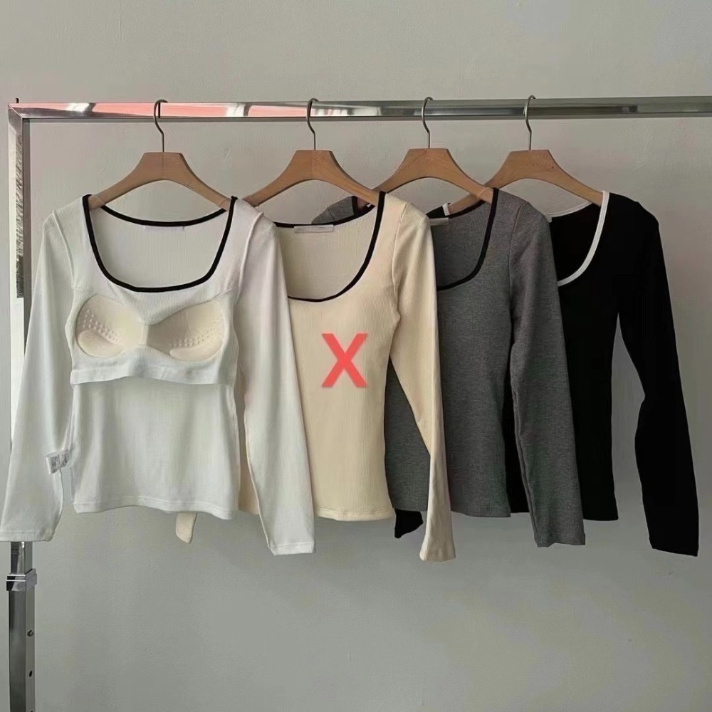 結束營業現貨出清❣️玖月。September❣️ 正韓 羅紋坑條內磨毛貼身打底衣內縫胸墊 2401D09-細節圖9