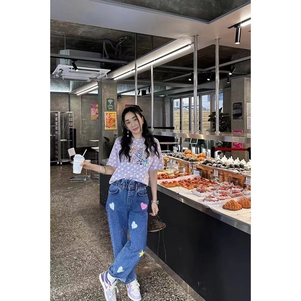 結束營業現貨出清❣️玖月。September❣️ 正韓 愛心滿滿 珍珠點綴短Tee 2403A05-細節圖8