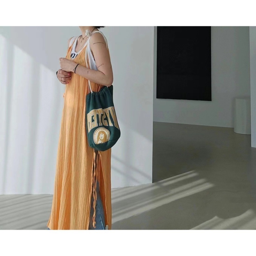 結束營業現貨出清❣️玖月。September❣️ 正韓 嬌小歐膩家 日系皺皺感細肩連身長襯裙 2403D04-細節圖6