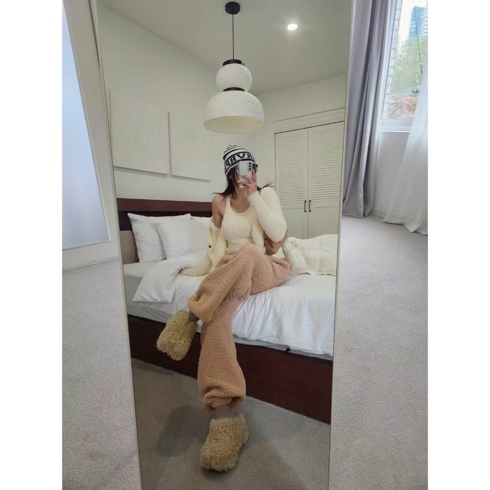 結束營業現貨出清❣️玖月。September❣️正韓 暖暖QQ羔羊毛 鬆緊休閒長褲 2412B05-規格圖9