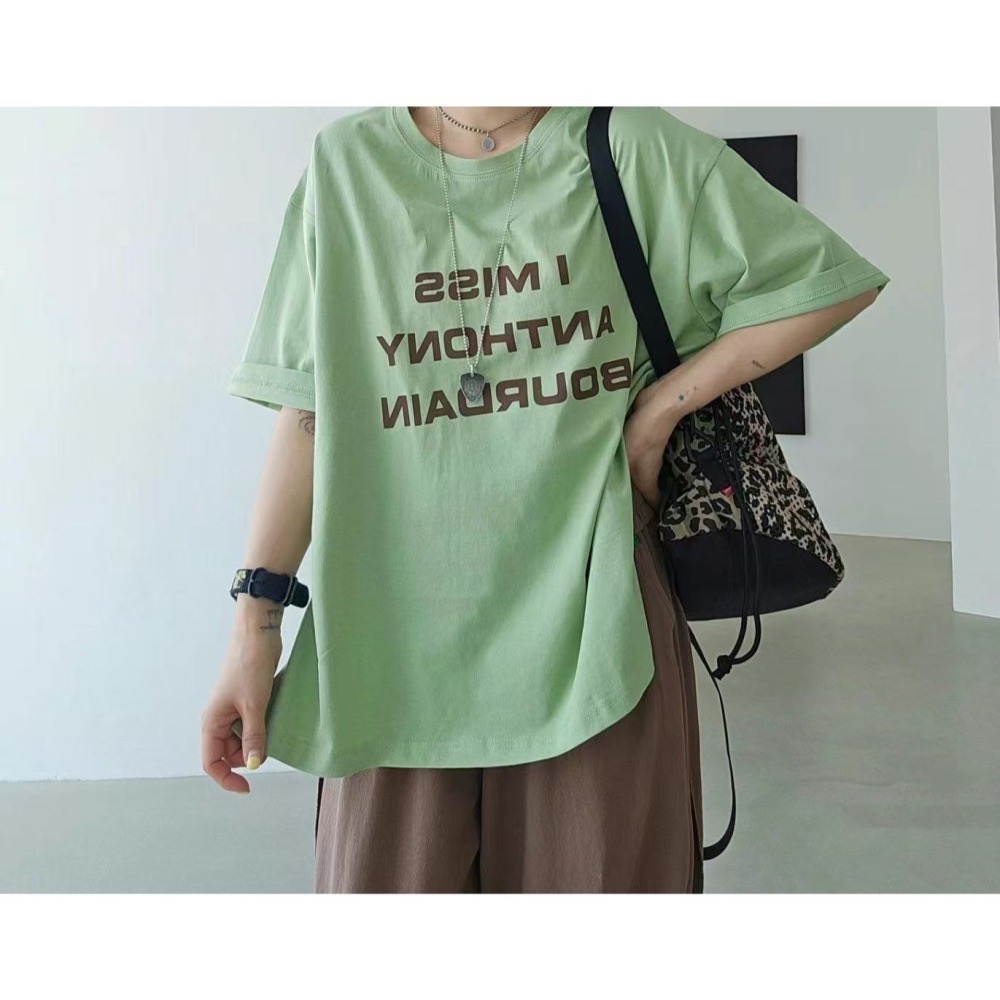 結束營業現貨出清❣️玖月。September❣️正韓 嬌小歐膩家 配色英文字長版Tee 2505A04-細節圖3