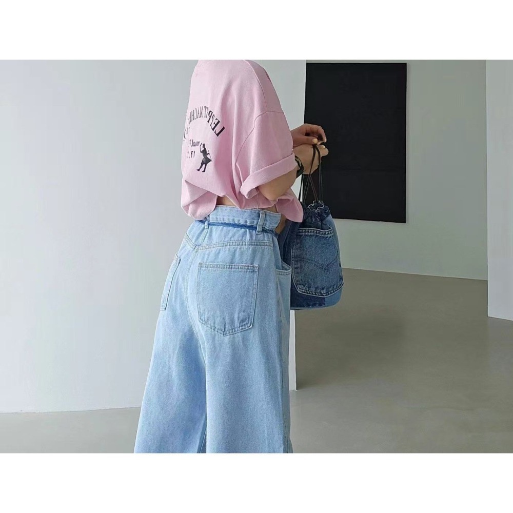 結束營業現貨出清❣️玖月。September❣️正韓 嬌小歐膩家淺刷色款直筒牛仔褲（附腰繩）2506A03-細節圖5