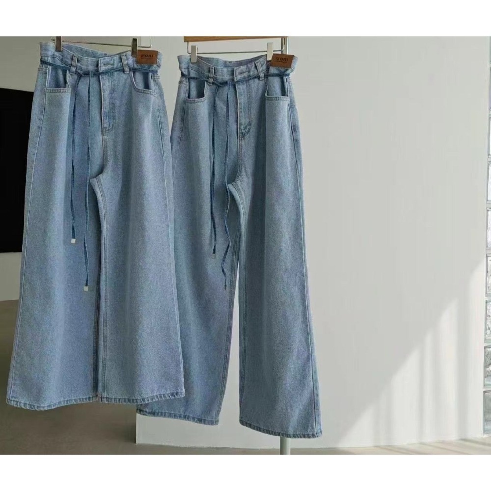 結束營業現貨出清❣️玖月。September❣️正韓 嬌小歐膩家淺刷色款直筒牛仔褲（附腰繩）2506A03-細節圖8