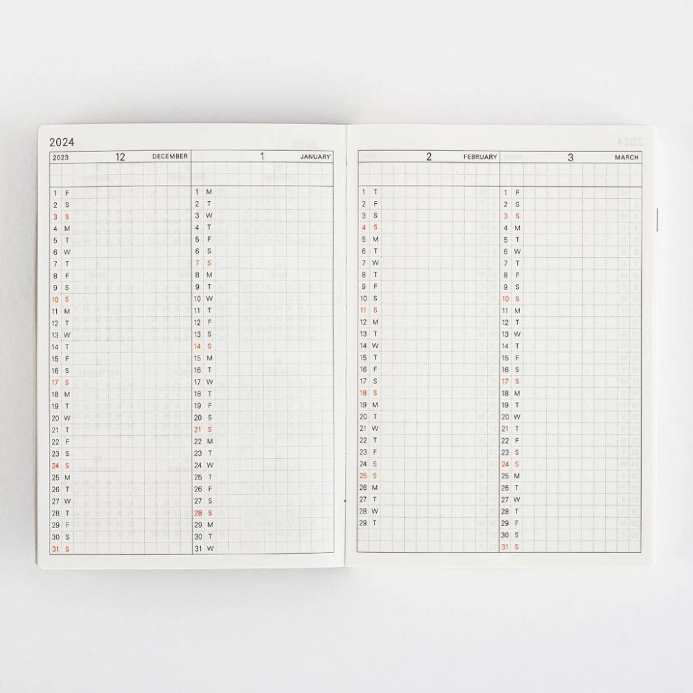 HOBO日手帳2024年本體(內頁) A6文庫本 Planner (國際英文版 週一起始)贈三色筆+小提袋-細節圖7