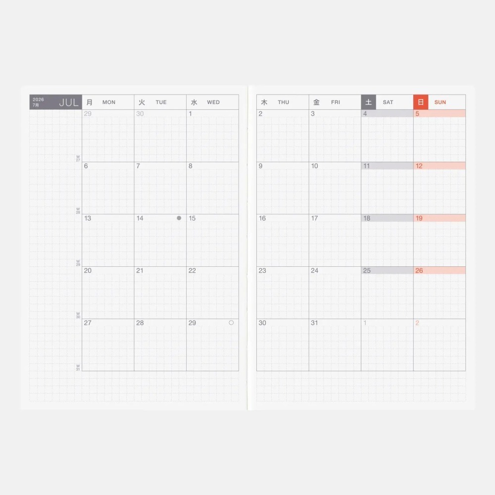 HOBO日手帳2026年本體(內頁) A6文庫本 Original (英文版 週一起始)❗️官網機器人紙鎮已贈完❗️-細節圖3