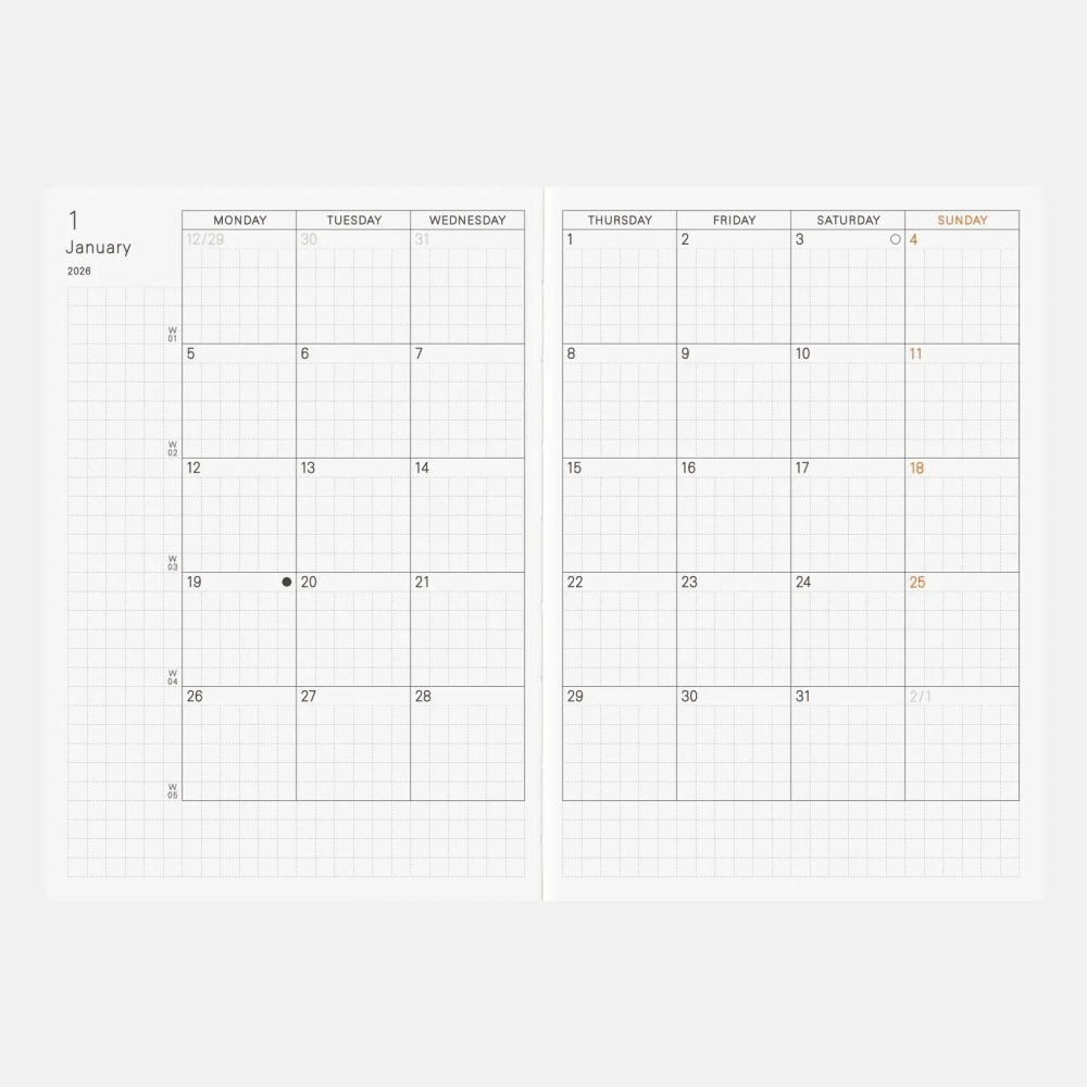 HOBO日手帳 2026年本體(內頁) A6文庫本 Planner (國際英文版 週一起始)❗️官網機器人紙鎮已贈完❗️-細節圖3