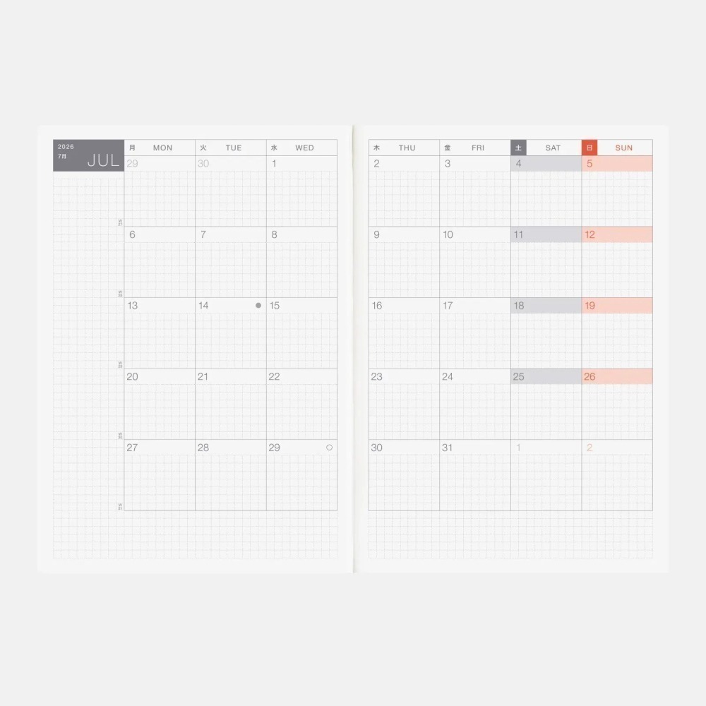 HOBO日手帳2026年本體(內頁) A5大本 Cousin (英文版 週一起始)❗️官網機器人紙鎮已贈完❗️-細節圖3