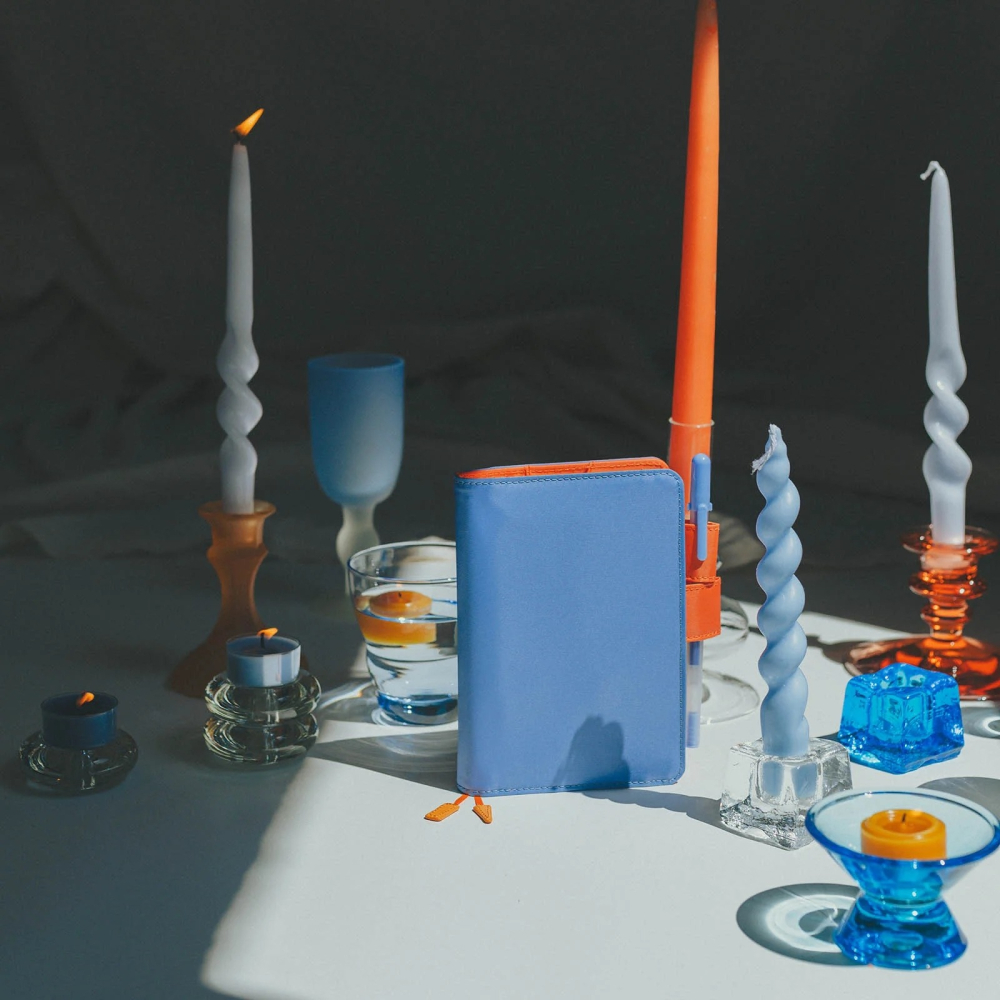 【預購】HOBO日手帳外皮 A6文庫本 水 蠟燭 Water Candle 水藍x暖橙 純色系列 書皮書衣 HOBO手帳-細節圖3