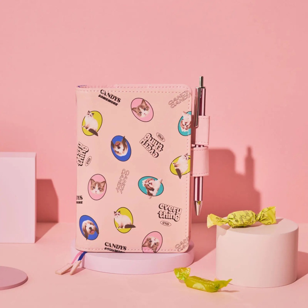 【預購】HOBO日手帳外皮 A6文庫本 Candy Stripper DOG&CAT RANDOM（pink）書皮 書衣-細節圖2