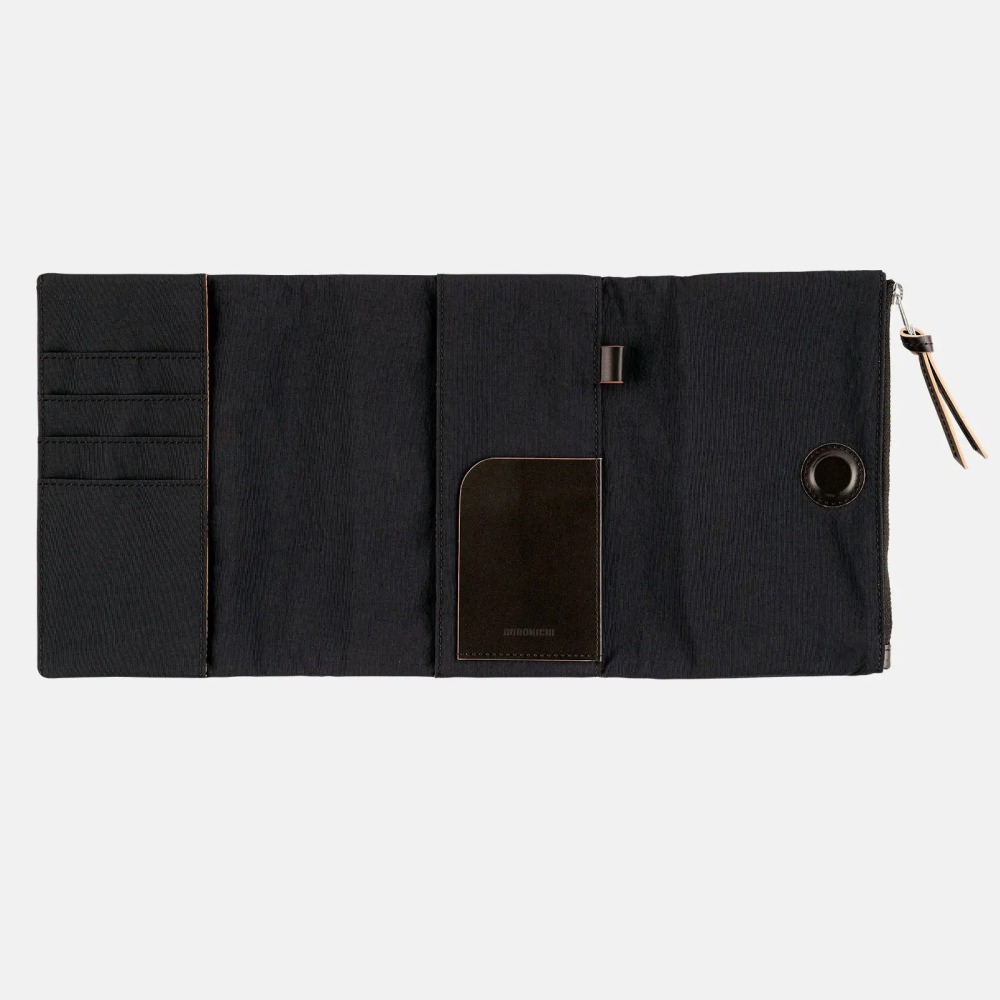 【預購】HOBO日手帳外皮 A6文庫本 tragen 黑色 三折式磁吸書衣 多口袋尼龍書皮書衣 HOBO手帳 書皮 書衣-細節圖8