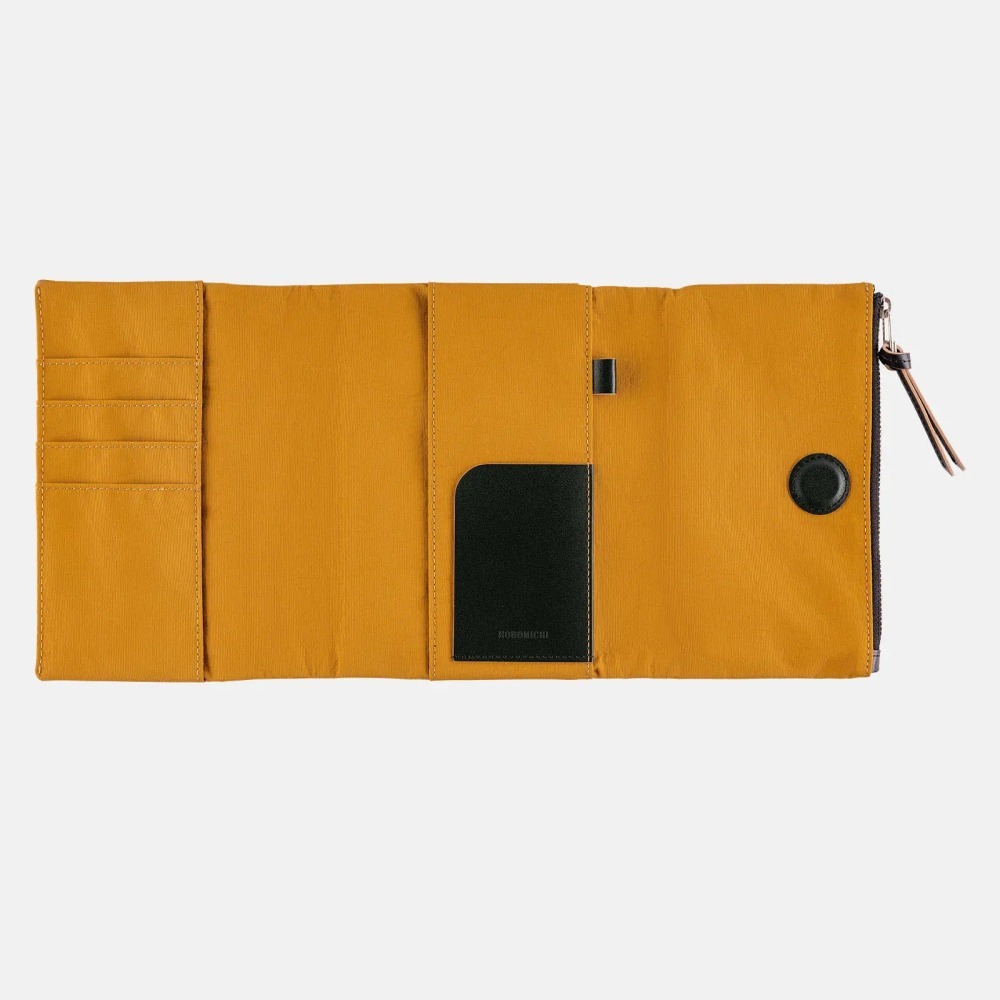 【預購】HOBO日手帳外皮 A6文庫本 tragen 芥末黃 三折式磁吸書衣 多口袋尼龍書皮書衣 HOBO手帳-細節圖8