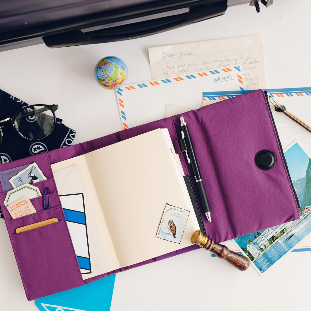 【預購】HOBO日手帳外皮 A6文庫本 tragen 紫色 三折式磁吸書衣 多口袋尼龍書皮書衣 HOBO手帳-細節圖3