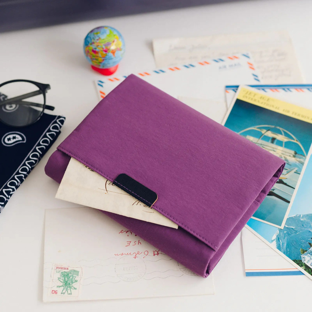 【預購】HOBO日手帳外皮 A6文庫本 tragen 紫色 三折式磁吸書衣 多口袋尼龍書皮書衣 HOBO手帳-細節圖4