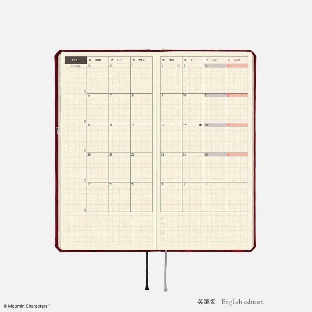HOBO日2026年Weeks週手帳 滿滿的小美！MOOMIN 姆明 嚕嚕米 日文/英文版 (特典三色筆-細節圖10