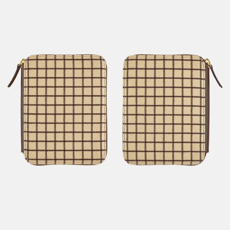 【預購】HOBO日手帳外皮 A6文庫本 Taut Zipped 咖啡歐蕾格紋 拉鍊包 瘦身版 書衣 Hobonichi-細節圖5