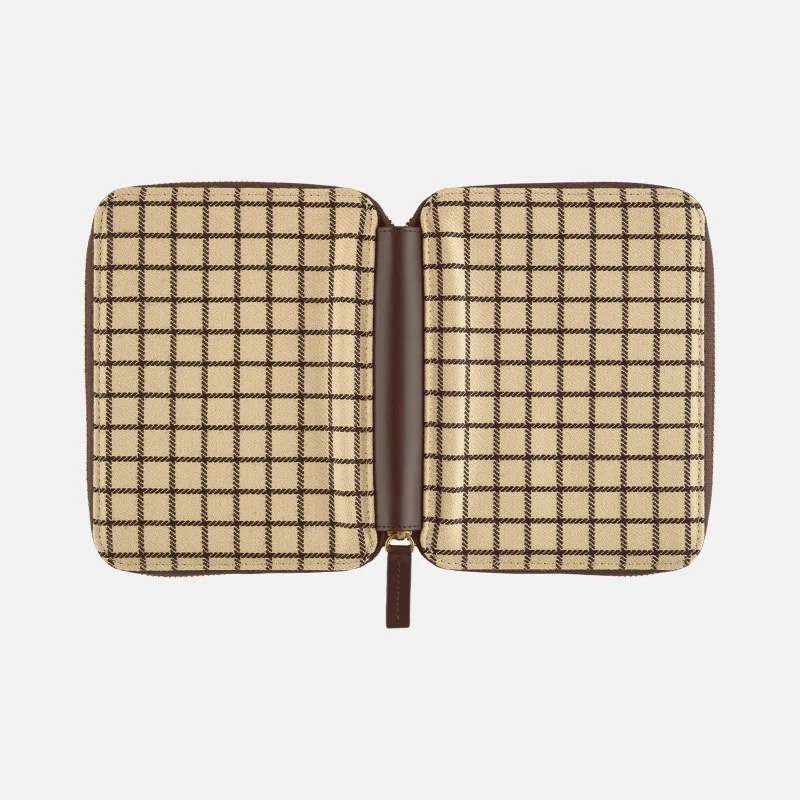 【預購】HOBO日手帳外皮 A6文庫本 Taut Zipped 咖啡歐蕾格紋 拉鍊包 瘦身版 書衣 Hobonichi-細節圖6