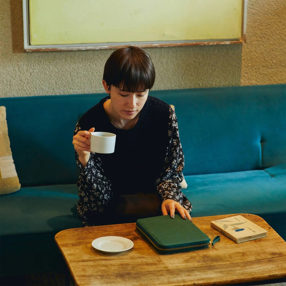 【預購】HOBO日手帳外皮 A5大本 Velluto 深綠壓紋拉鍊包 書皮 書衣 Hobonichi-細節圖3