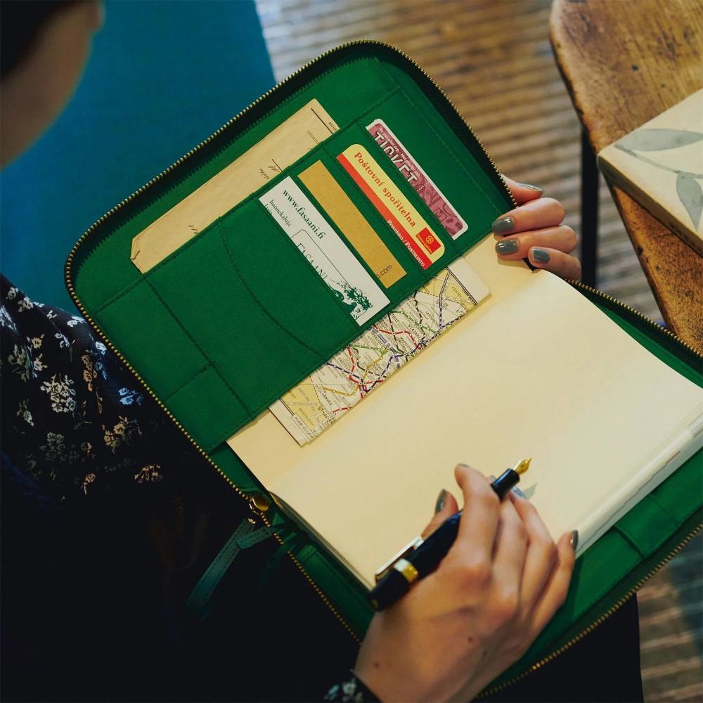 【預購】HOBO日手帳外皮 A5大本 Velluto 深綠壓紋拉鍊包 書皮 書衣 Hobonichi-細節圖4