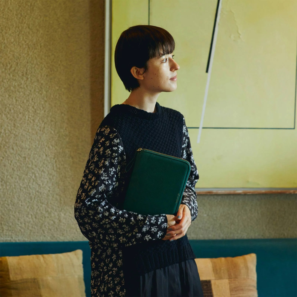 【預購】HOBO日手帳外皮 A5大本 Velluto 深綠壓紋拉鍊包 書皮 書衣 Hobonichi-細節圖5