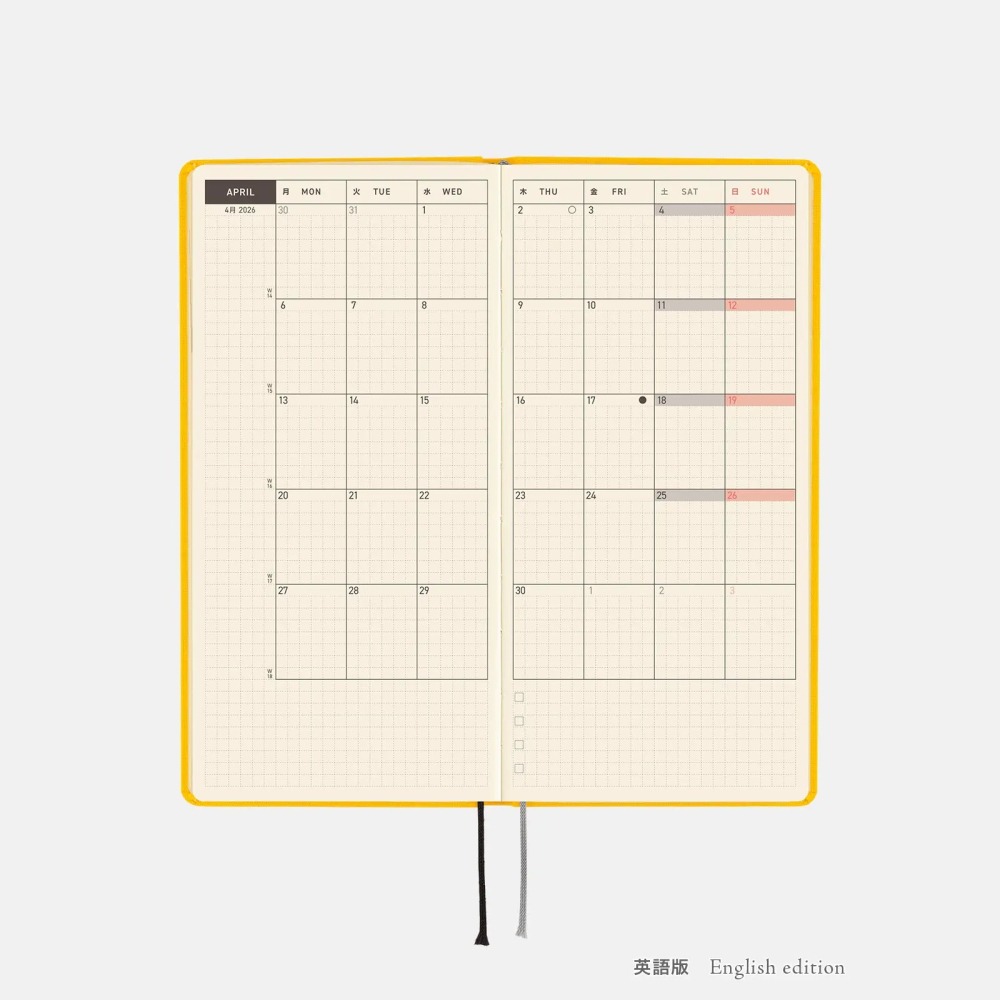 【預購】HOBO日2026年Weeks MEGA Full Moon Yellow 滿月黃 週手帳純色系列 日文/英文版-細節圖8
