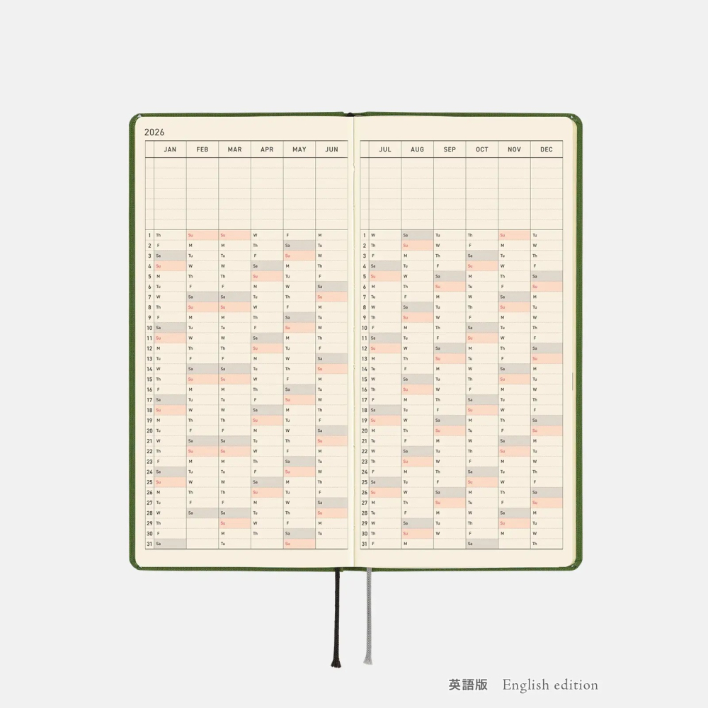 【預購】HOBO日2026年Weeks MEGA Antique Green 古典綠 週手帳 純色系列 日文/英文版-細節圖10