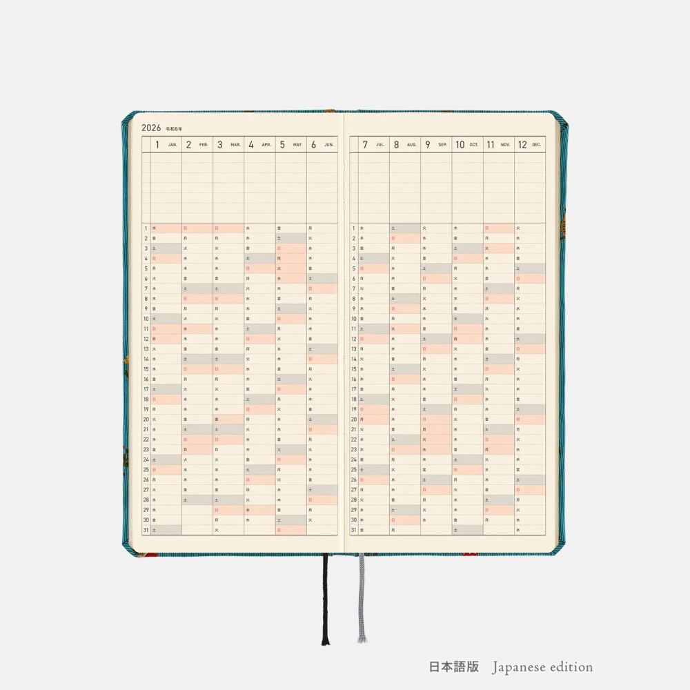 【預購】HOBO日2026年Weeks MEGA週手帳 in the forest 領帶花紋系列 日文/英文版-細節圖8