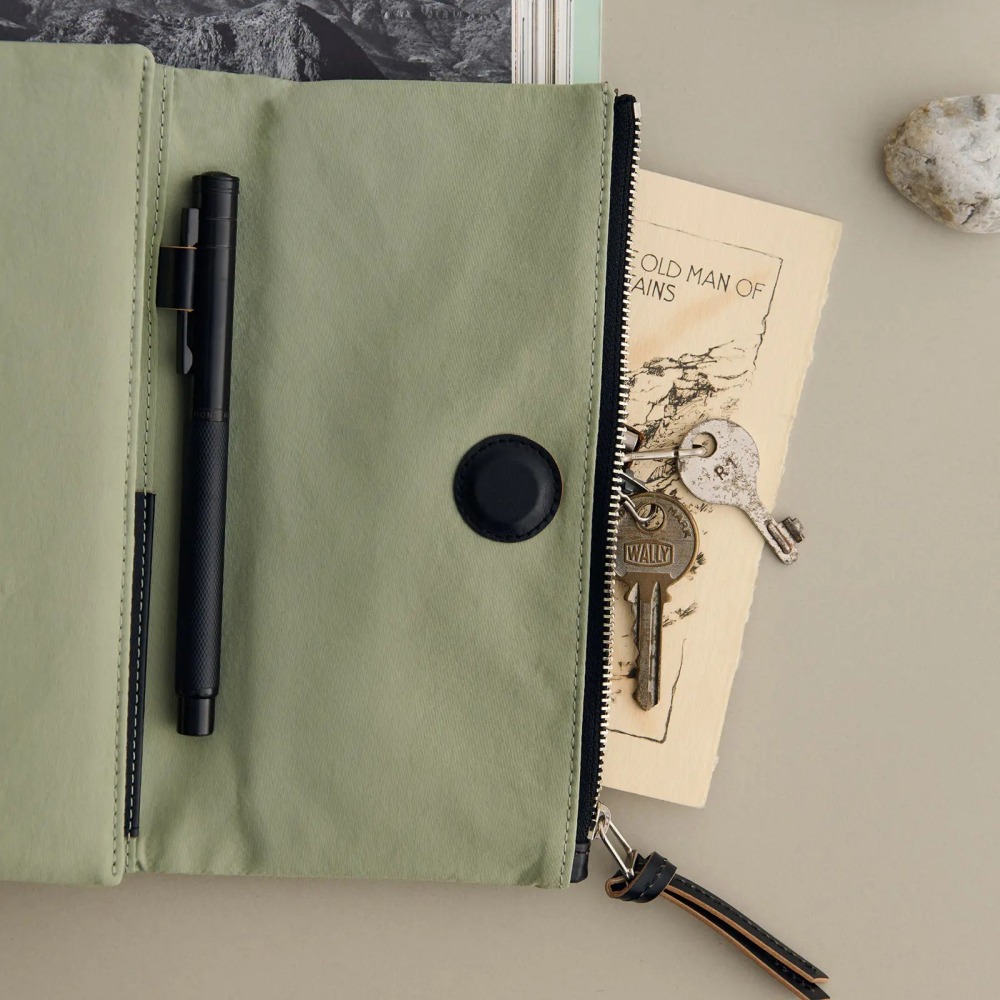 【預購】HOBO日Weeks收納包 tragen 苔綠 三折式磁吸書衣 多口袋尼龍書皮 HOBO手帳週手帳Oakmoss-細節圖3