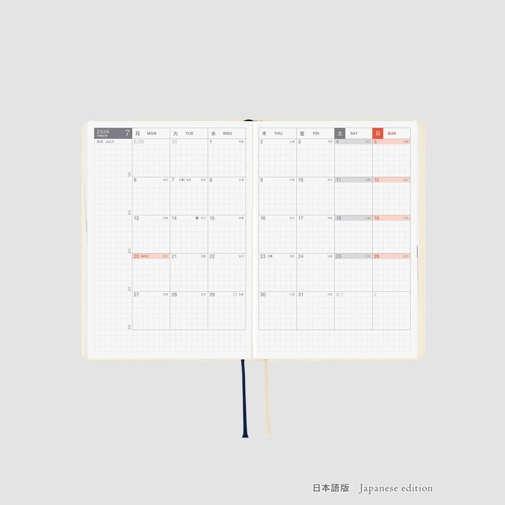 【預購】HOBO日2026年HON手帳書 A6文庫本 Slash 象牙白 (日文/英文版 週一起始)-細節圖7