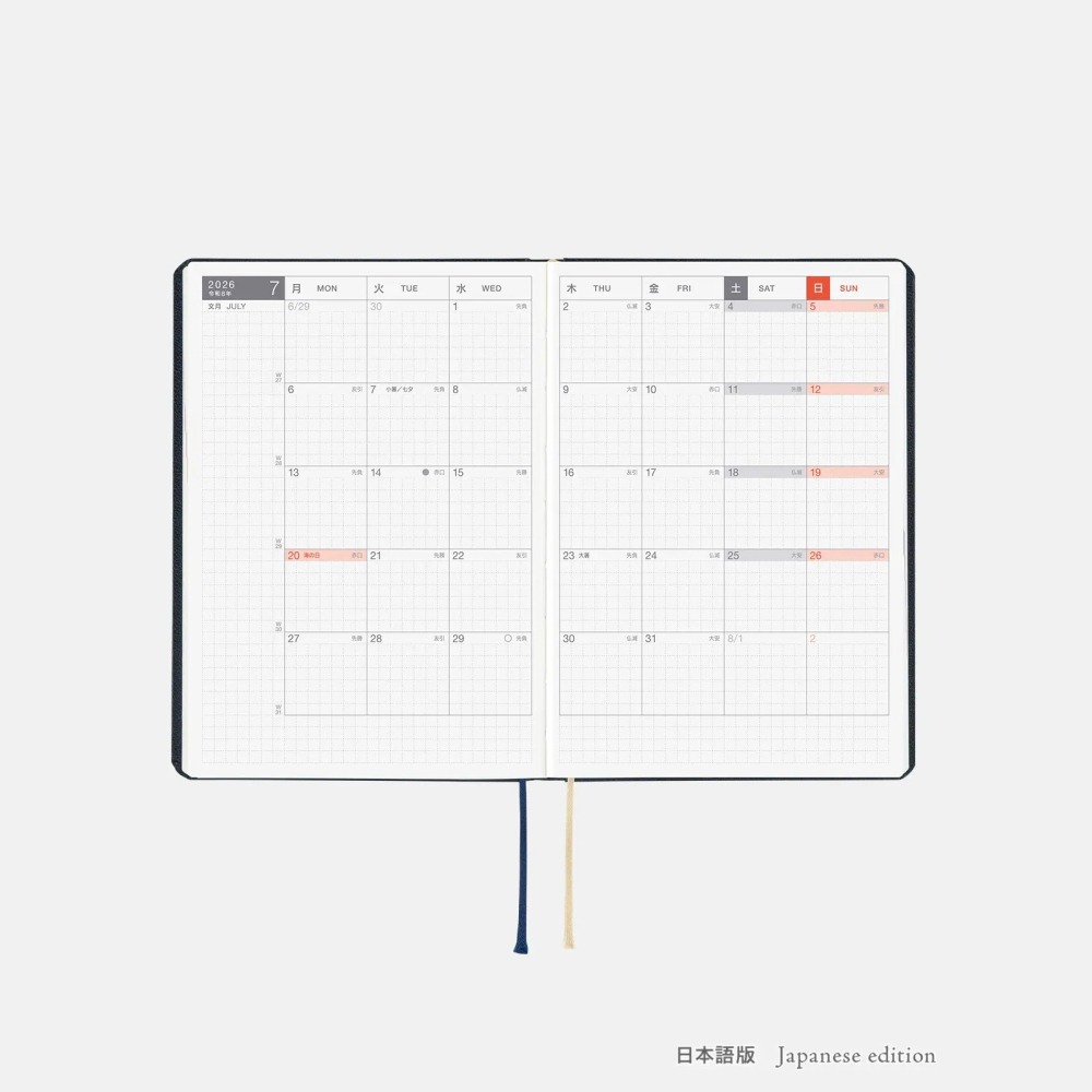 【預購】HOBO日2026年HON手帳書 A6文庫本 Slash 海軍藍 (日文/英文版 週一起始)贈三色筆機器人筆鎮-細節圖7