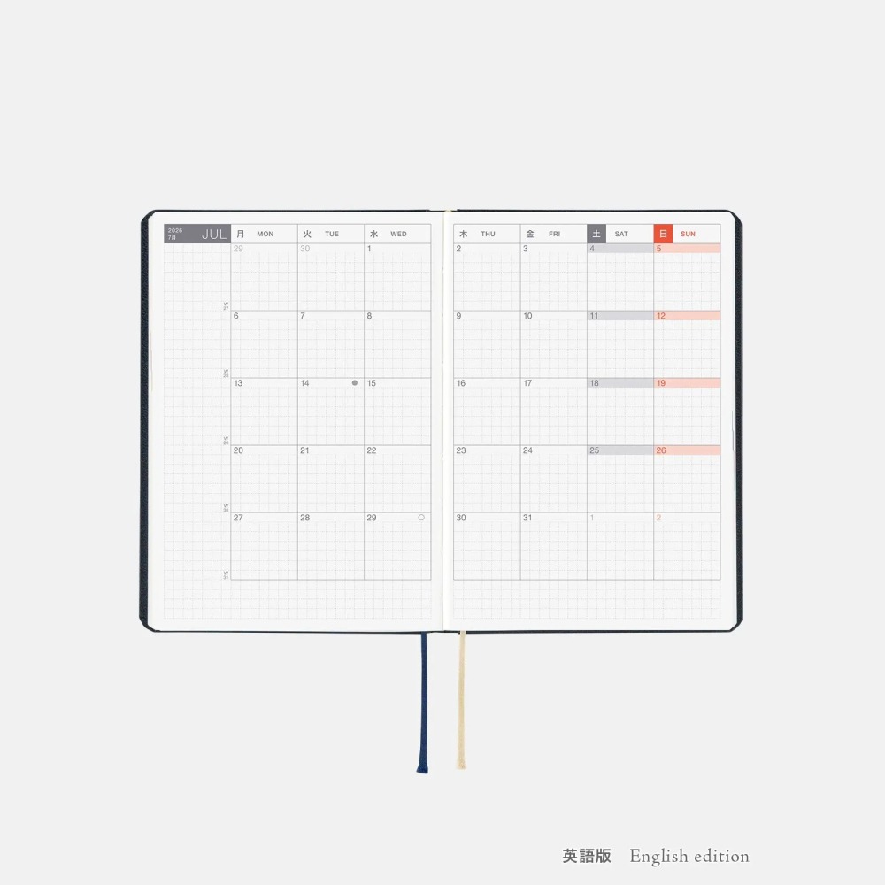 【預購】HOBO日2026年HON手帳書 A6文庫本 Slash 海軍藍 (日文/英文版 週一起始)贈三色筆機器人筆鎮-細節圖9