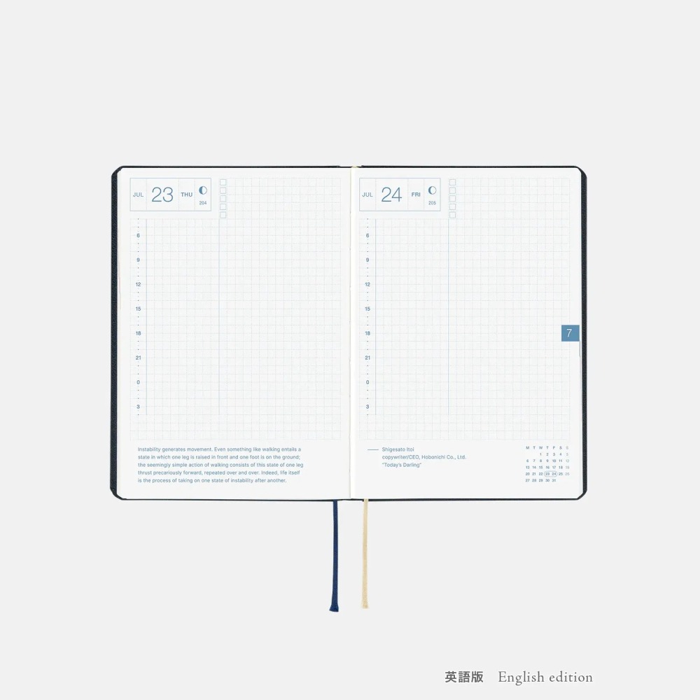 【預購】HOBO日2026年HON手帳書 A6文庫本 Slash 海軍藍 (日文/英文版 週一起始)贈三色筆機器人筆鎮-細節圖10