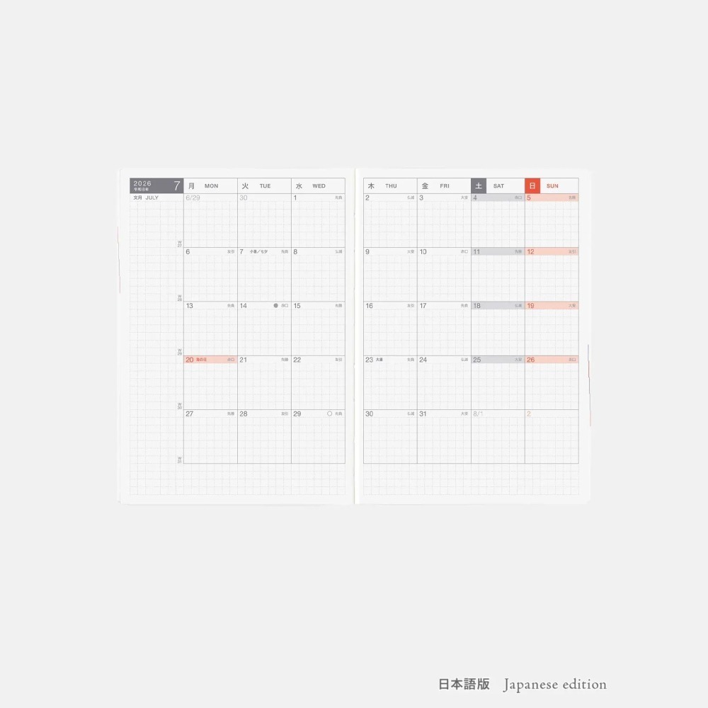 【預購】HOBO日2026年HON手帳書 A6文庫本 黑色格紋 PAPER系列 日文/英文版 贈三色筆機器人筆鎮透明墊板-細節圖6