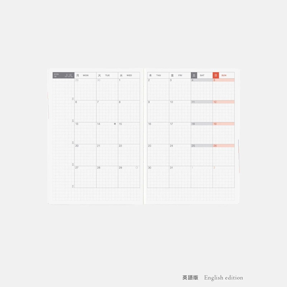 【預購】HOBO日2026年HON手帳書 A6文庫本 黑色格紋 PAPER系列 日文/英文版 贈三色筆機器人筆鎮透明墊板-細節圖9