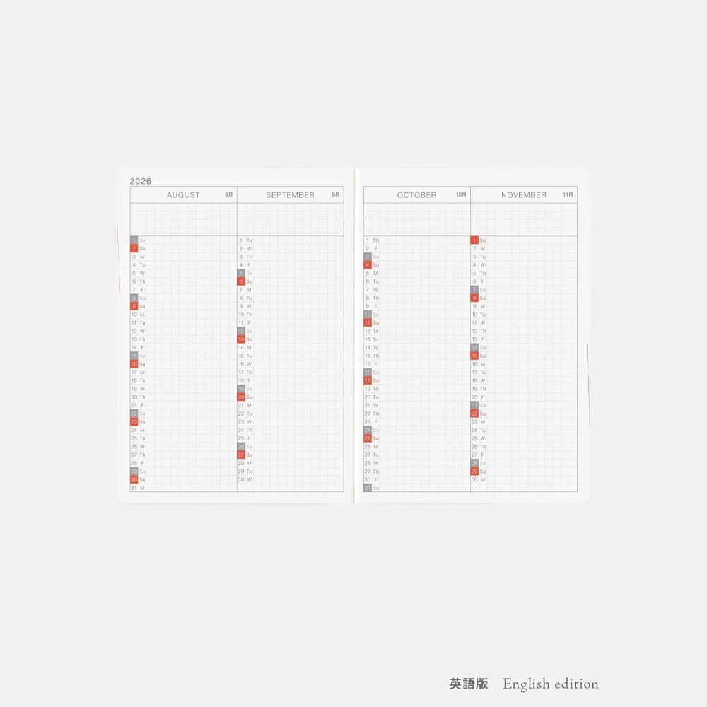 【預購】HOBO日2026年HON手帳書 A6文庫本 黑色格紋 PAPER系列 日文/英文版 贈三色筆機器人筆鎮透明墊板-細節圖11