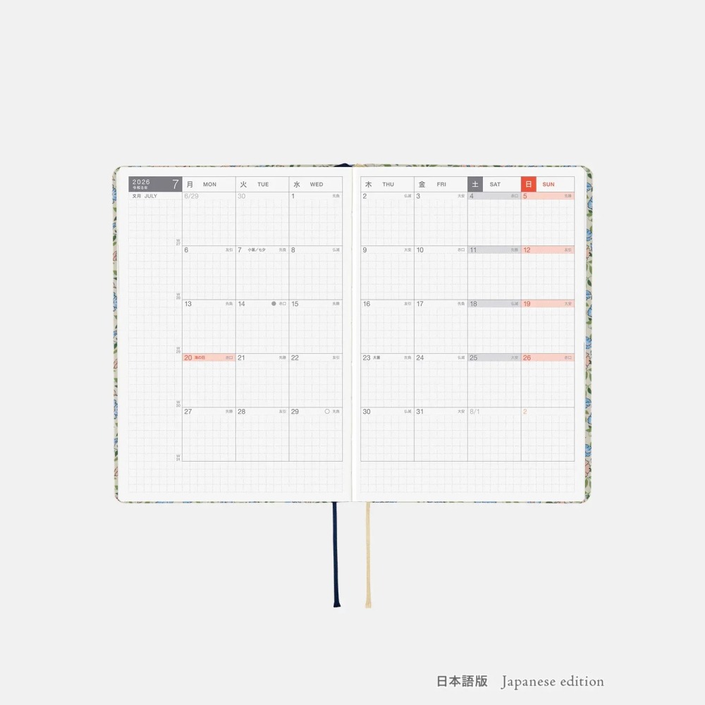 【預購】HOBO日2026年HON手帳書 A6文庫本 Sasha Kiora 英國Liberty Fabrics 日/英-細節圖6