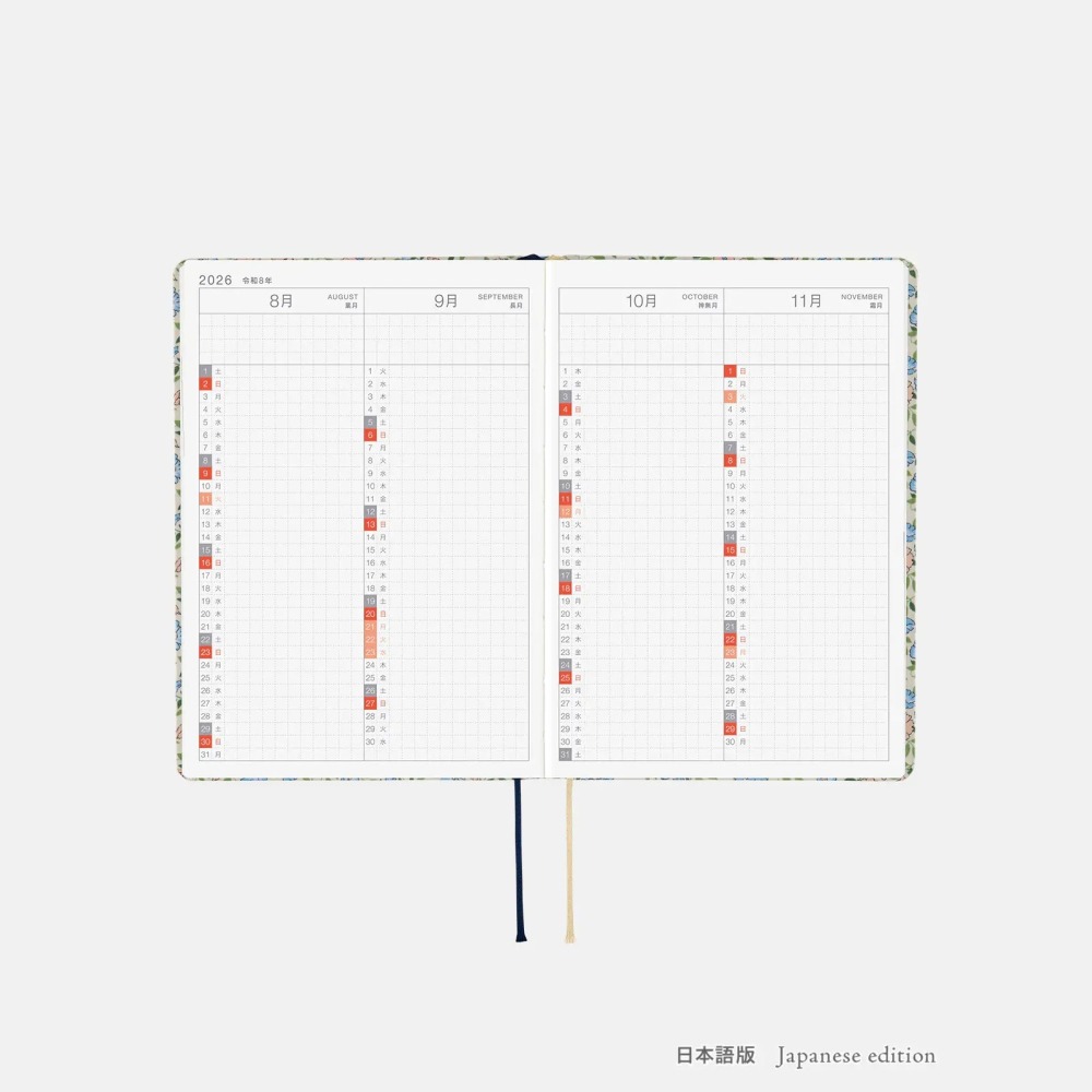 【預購】HOBO日2026年HON手帳書 A6文庫本 Sasha Kiora 英國Liberty Fabrics 日/英-細節圖8