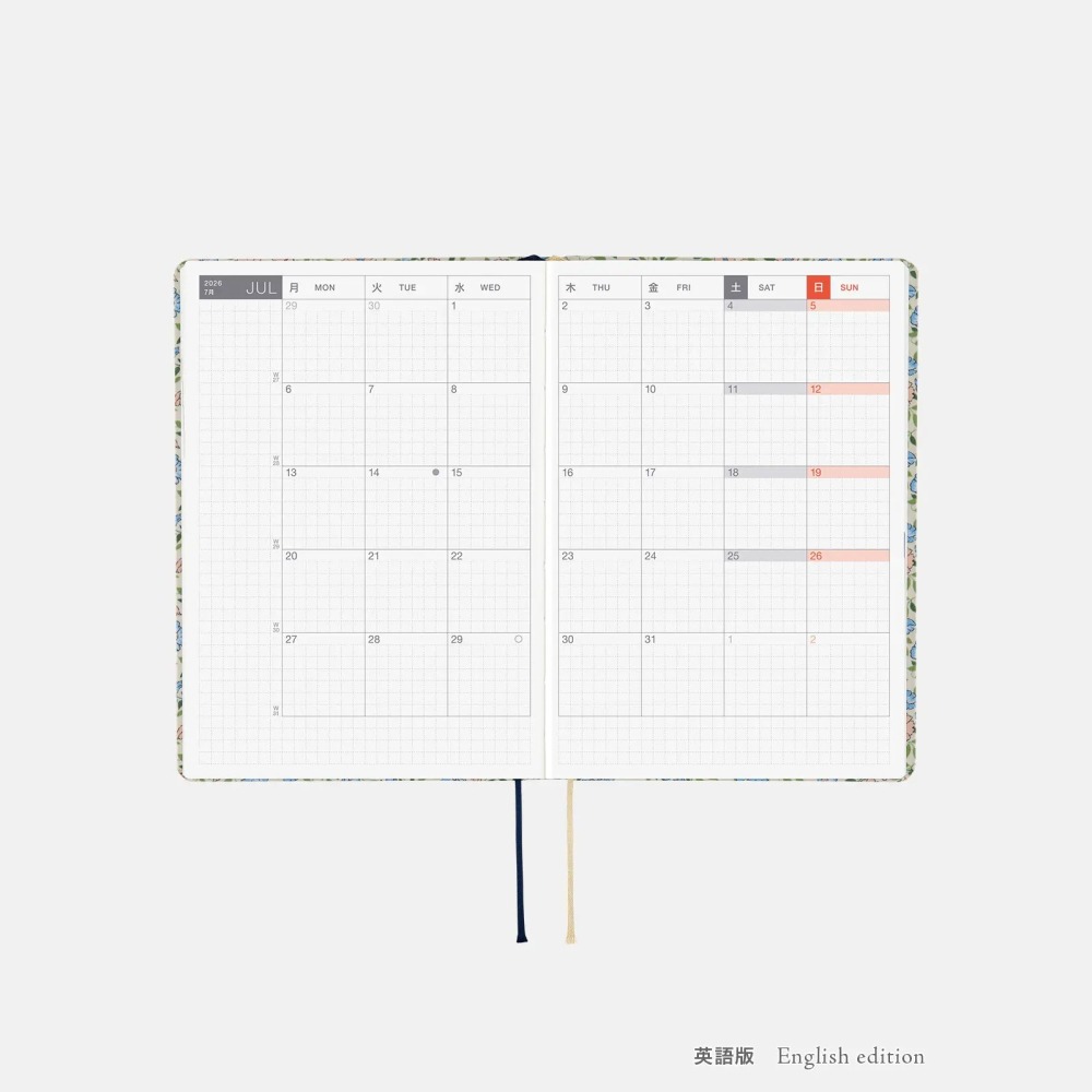 【預購】HOBO日2026年HON手帳書 A6文庫本 Sasha Kiora 英國Liberty Fabrics 日/英-細節圖9