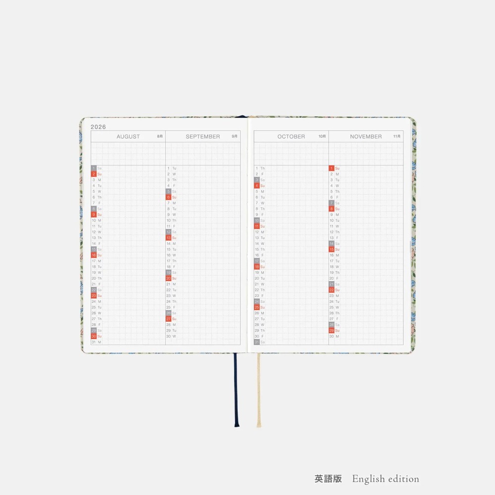 【預購】HOBO日2026年HON手帳書 A6文庫本 Sasha Kiora 英國Liberty Fabrics 日/英-細節圖11