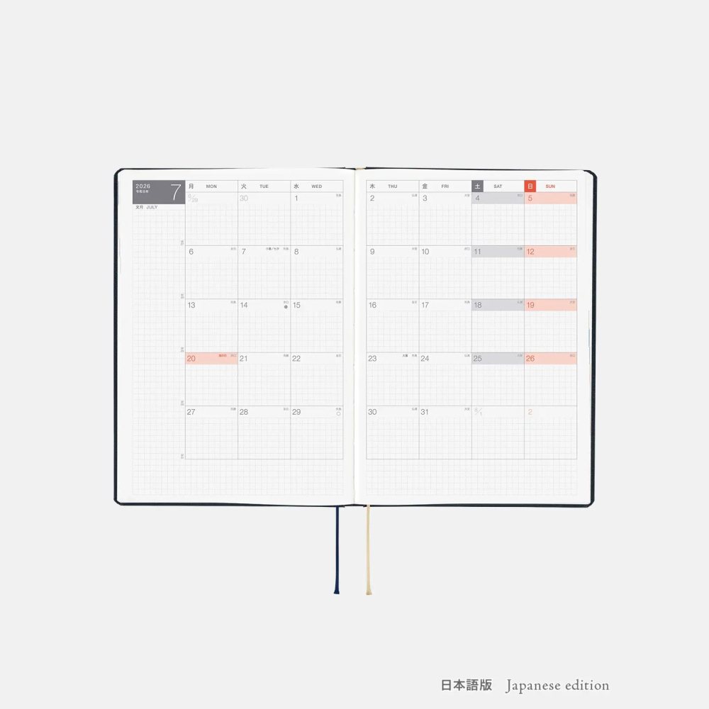 【預購】HOBO日2026年HON手帳書 A5大本 Slash 海軍藍 (日文/英文版) 特典三色筆機器人筆鎮透明墊板-細節圖5