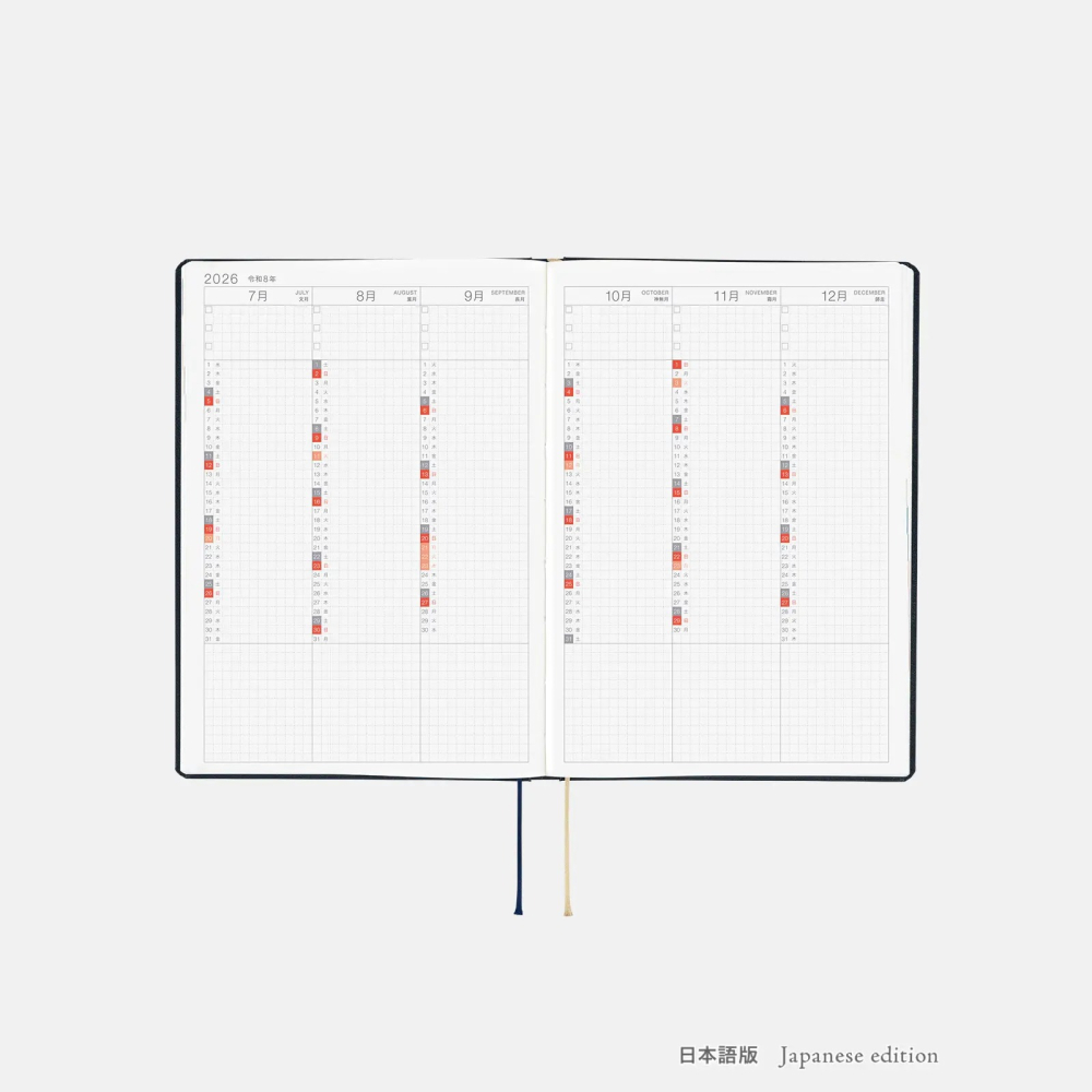 【預購】HOBO日2026年HON手帳書 A5大本 Slash 海軍藍 (日文/英文版) 特典三色筆機器人筆鎮透明墊板-細節圖7