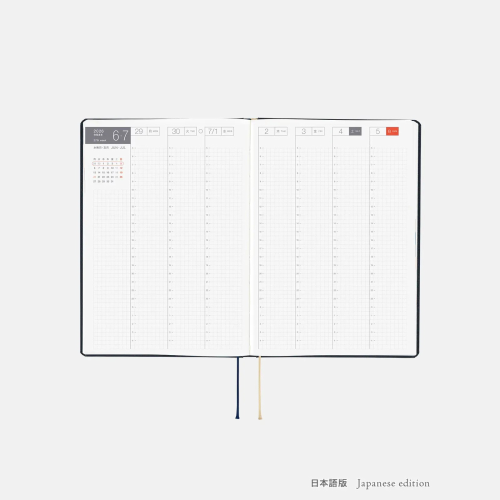 【預購】HOBO日2026年HON手帳書 A5大本 Slash 海軍藍 (日文/英文版) 特典三色筆機器人筆鎮透明墊板-細節圖8