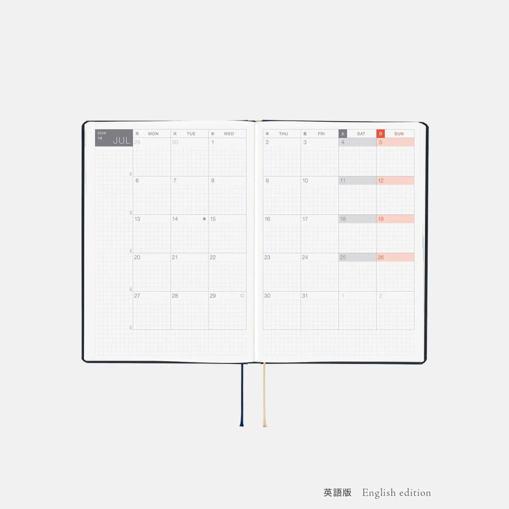 【預購】HOBO日2026年HON手帳書 A5大本 Slash 海軍藍 (日文/英文版) 特典三色筆機器人筆鎮透明墊板-細節圖9