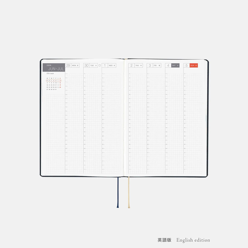 【預購】HOBO日2026年HON手帳書 A5大本 Slash 海軍藍 (日文/英文版) 特典三色筆機器人筆鎮透明墊板-細節圖11