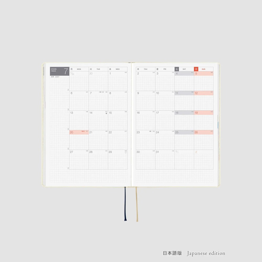 【預購】HOBO日2026年HON手帳書 A5大本 Slash 象牙白 (日文/英文版 週一起始)贈三色筆機器人筆鎮透明-細節圖6
