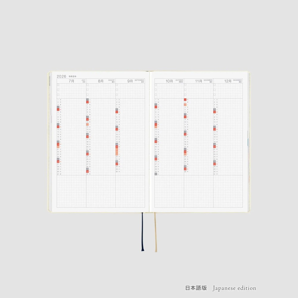 【預購】HOBO日2026年HON手帳書 A5大本 Slash 象牙白 (日文/英文版 週一起始)贈三色筆機器人筆鎮透明-細節圖8