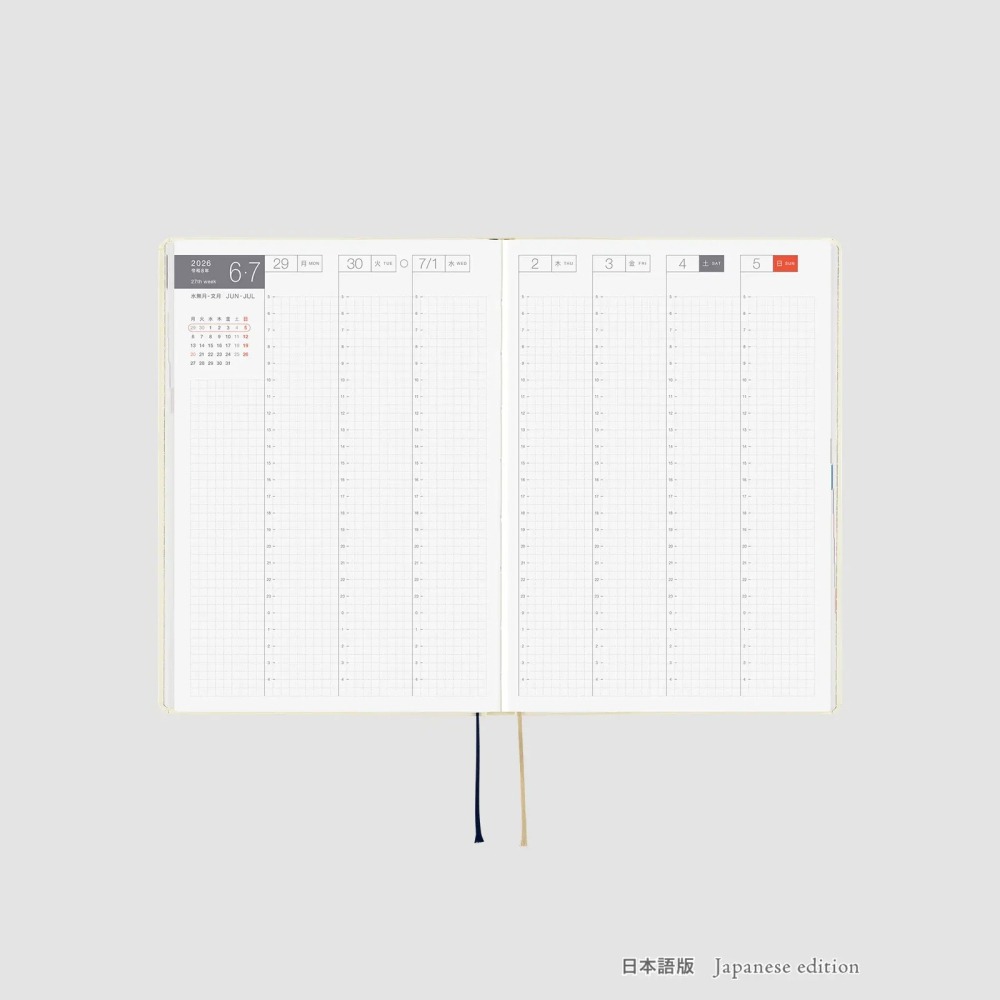 【預購】HOBO日2026年HON手帳書 A5大本 Slash 象牙白 (日文/英文版 週一起始)贈三色筆機器人筆鎮透明-細節圖9